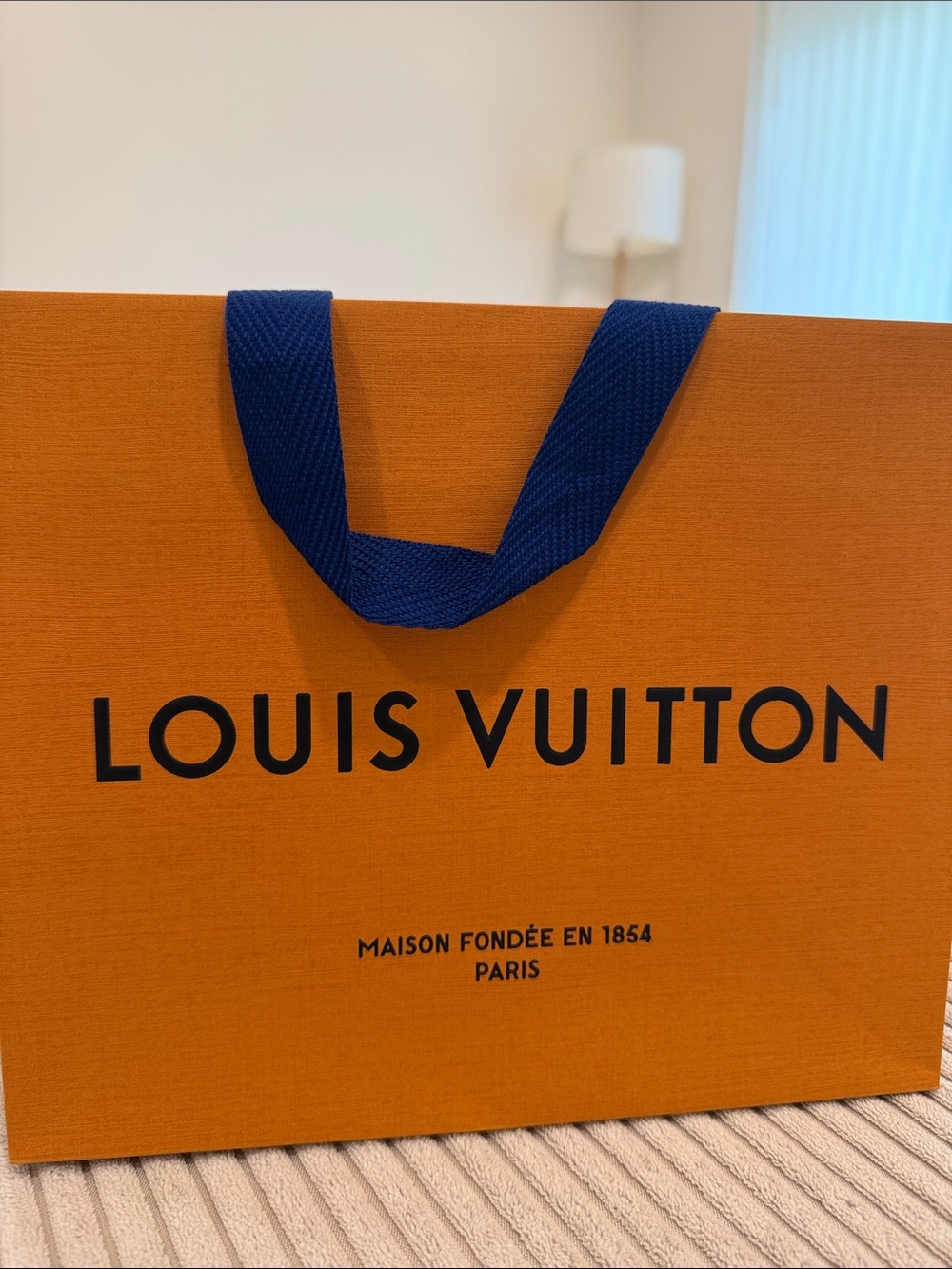 Louis Vuitton Orange Shopping paper bag with Blue Handles (small)